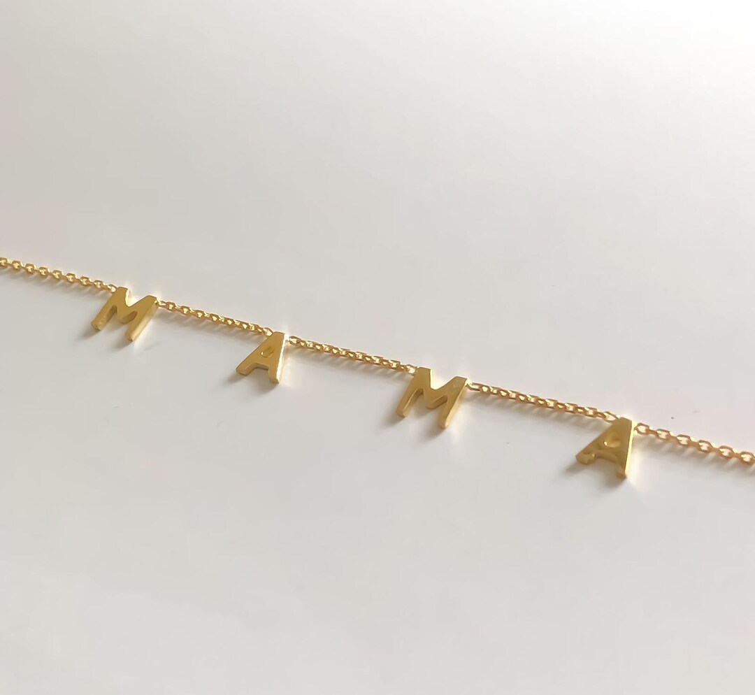 Mother Lettering Gold 14K Solid Gold “MAMA” Letter Necklace – Minimalist Gold Name Necklace ...