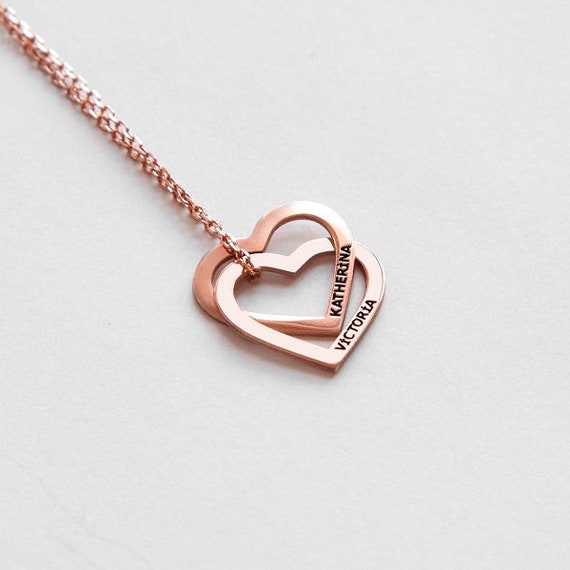 Twin Hearts Name Necklace Interlocking Hearts Necklace Etsy