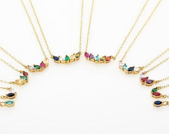 Custom 1–5 Birthstone Necklace • Personalized Family Jewelry • Marquise Cut Birthstones • Gold Dainty Gift for Mom, Grandma, Wife
