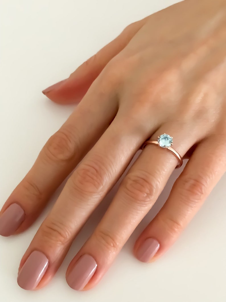 14K Gold Aquamarine Rings March Birthstone Rings 14K Custom Birthstone Rings 14K Solid Gold Gemstone Rings Custom Birthstone Jewelry