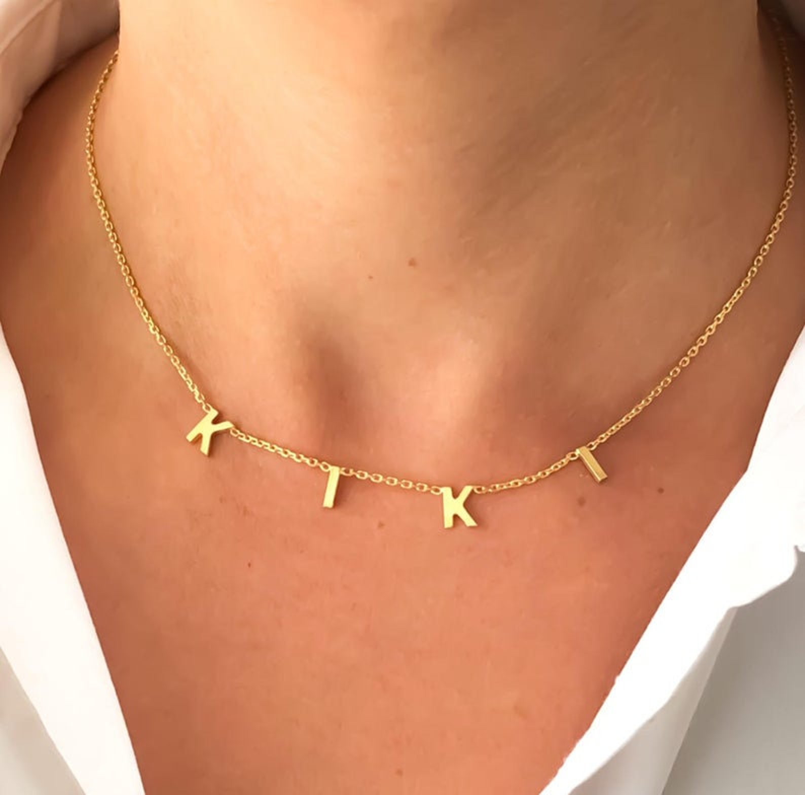 14K Gold Necklace 14K Gold Letter Necklace Custom Initial Etsy