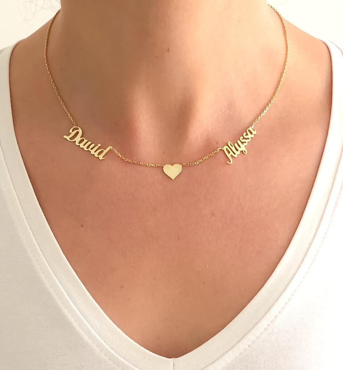 14k Solid Gold Two Name Necklace Couples Name Necklace 14k Gold Family Name Necklace Kids Name Necklace Mothers Day Gift Gift for Her Etsy