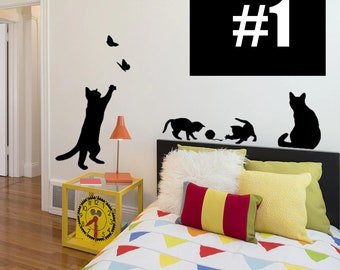 Cat Wall Decals Removable Animal Stickers Kids Wall Decal Kitty Funn Sticker