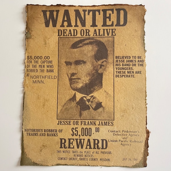 Wanted Poster Wild West Western Cowboy Jesse James Reward Print