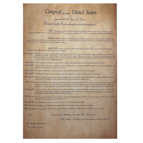 Bill of Rights Poster United States of American Bill of Rights American Poster US History Declaration of Independence Print