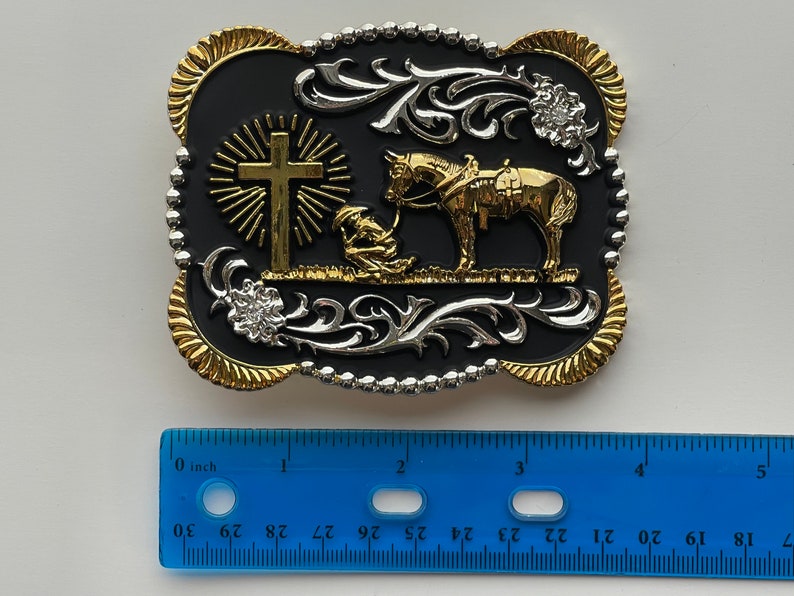 Western Cowboy Praying Belt Buckle With Horse and Holy Cross Etsy