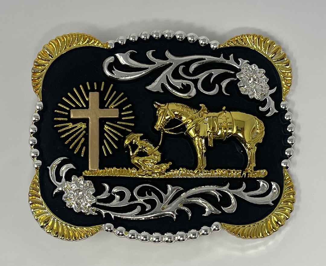 Western Cowboy Praying Belt Buckle With Horse and Holy Cross Etsy