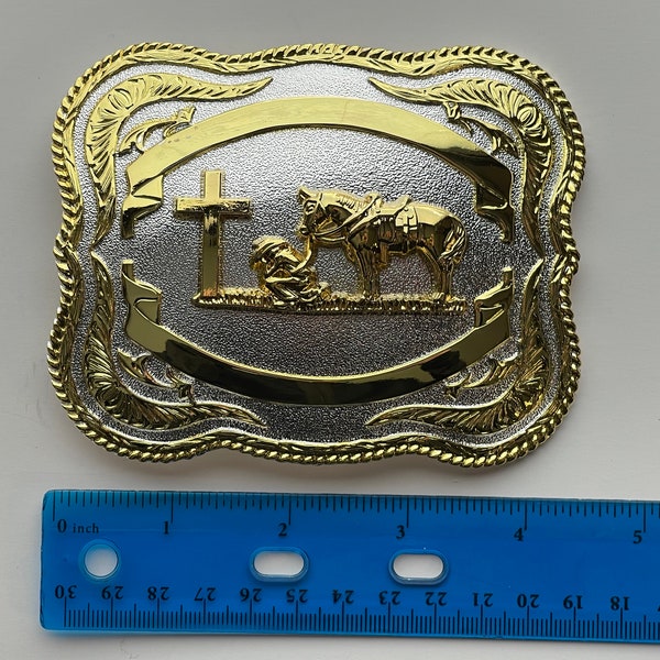 Holy Cross Belt Buckle Western Cowboy with Horse Religious Gifts - MINOR Defects