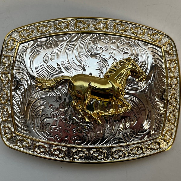 Western Cowboy Belt Buckle for Men or Women Gold Horse