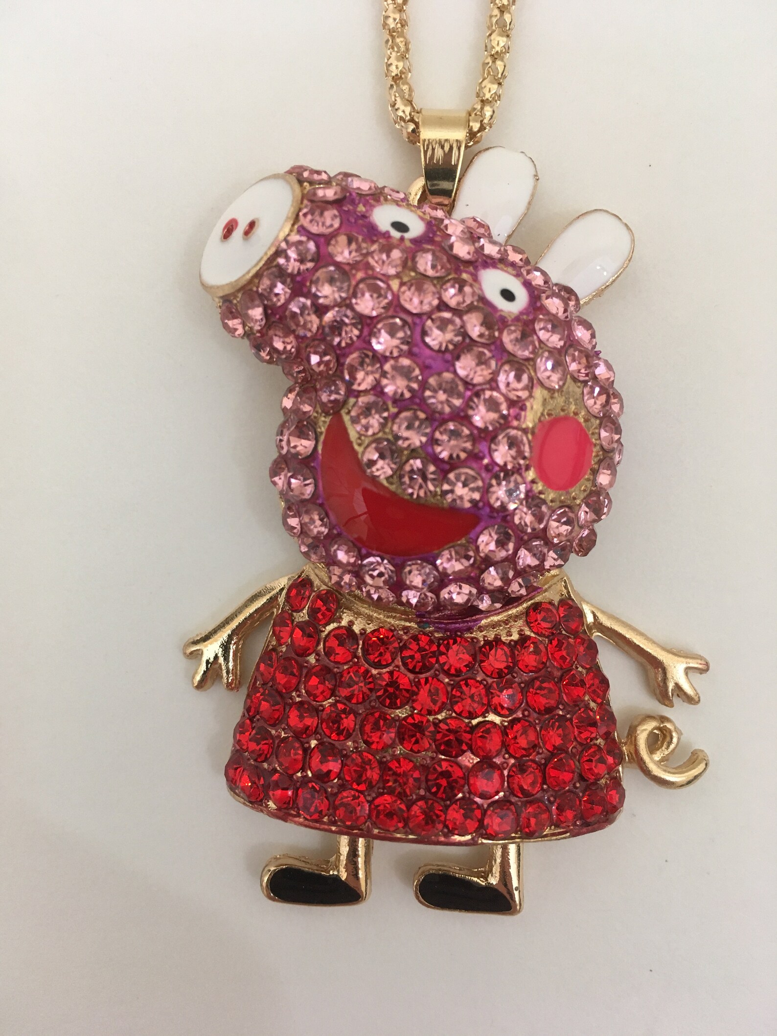 Peppa Pig Necklace Pendant Crystal Rhinestone Enamel Peppa Etsy
