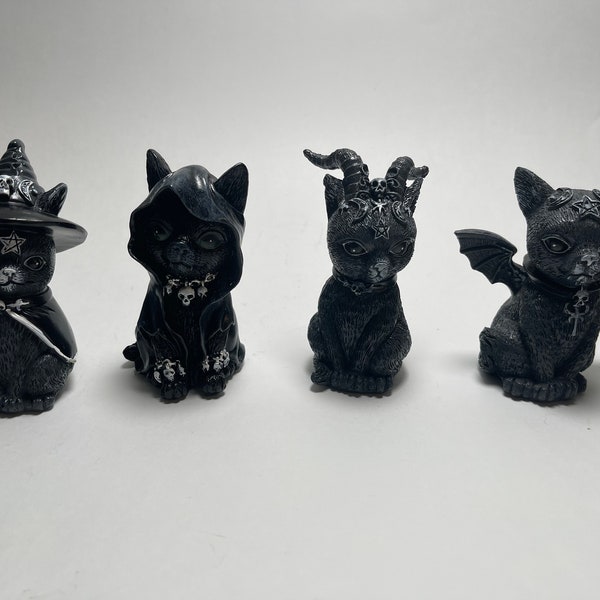 Cat Statues - SET OF 4 - Satanic Cats Statue Pagan Witch Craft Figurines Black Magic