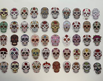 50 Pcs Day of the Dead Skull Stickers Mexico Decals Mexican Skulls Calavera Skull Sugar Skulls