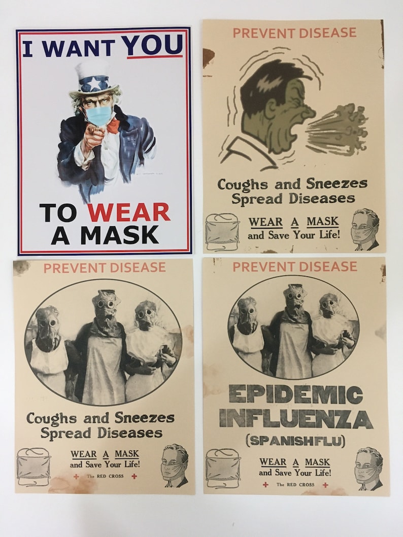 Vintage 1918 Flu Pandemic Signs Print Small Poster Replicas image 0