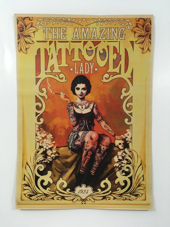 Freakshow Circus Poster Tattoo Girl Freak Show Carnival Vintage Style Art  Print - Etsy