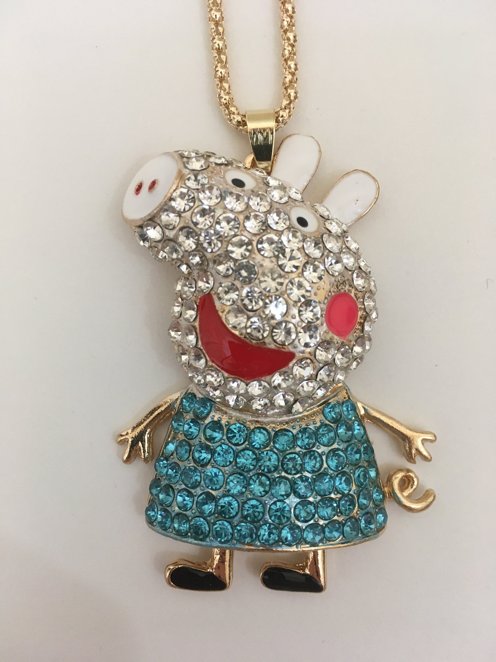 Peppa Pig Necklace Pendant Crystal Rhinestone Enamel Peppa Etsy