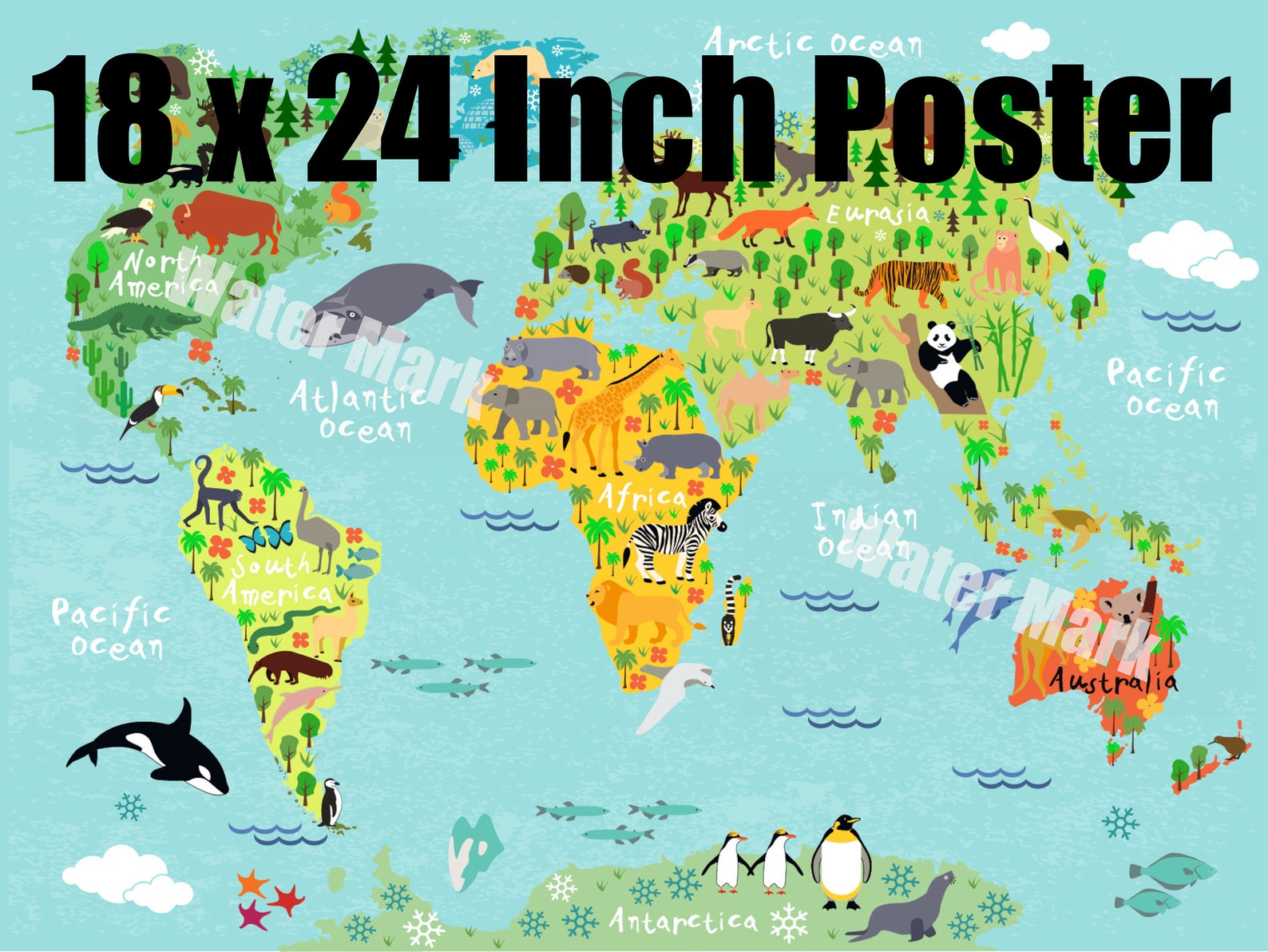 BIG World Map for Kids Educational Maps Wall Art Kids World Etsy