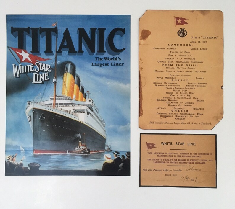 Titanic Menu and Titanic Boarding Pass Ticket and Titanic Etsy