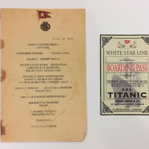Titanic Dinner Menu and Titanic First Class Ticket Boarding Etsy