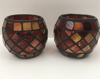 Candle Holder TWO Mosaic Bowls Home Décor Stained Glass Mosaic Bowl