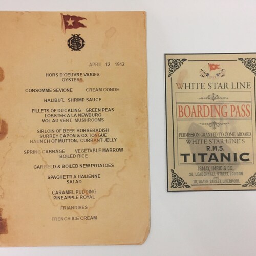 Titanic Menu and Titanic Boarding Pass Ticket Replica Etsy