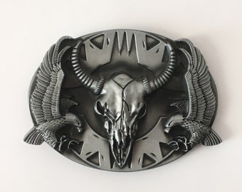 Bull Skull and Eagles Belt Buckle Skeleton Skull with Horns Western Cowboy Mens Belt Buckle