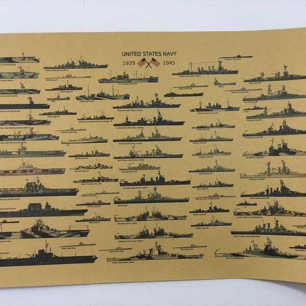 USA Military Battleship Poster Aircraft Carrier World War II Ship Vintage Print