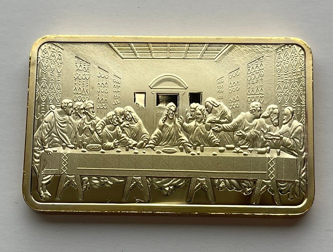 Jesus Christ the Last Supper Gold Bullion Bar 10 Commandments Fake Gold