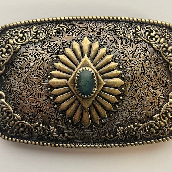 Western Belt Buckle Womens Mens Belt Buckles Beautiful Design Cowboy Cowgirl Faux Turquoise Stone