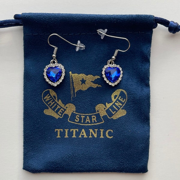 Titanic Earrings Heart of the Ocean Jewelry with RMS Titanic Pouch