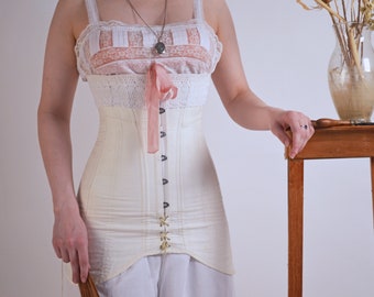 Edwardian 1910s Corset; Underbust Corset; 1910's Edwardian Corset in Quality Cotton Sateen Fashion Fabric