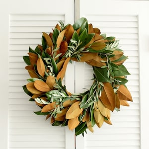 Fresh Cut Living Magnolia + Olive Branch Wreath 20&quot; for Front Door Holidays Decor Gift for Loved ones