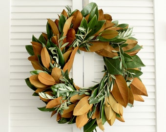 Fresh Cut Living Magnolia + Olive Branch Wreath 20" for Front Door Holidays Decor Gift for Loved ones