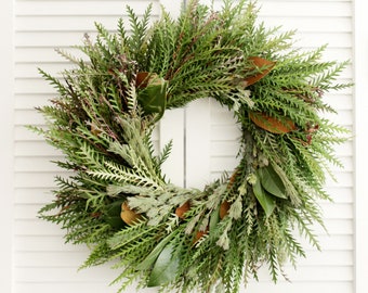 Fresh Handmade Cozy Cottage Wreath - Greenery Wreath for - Front Door – Home Décor - House Warming - Holiday Gift - Christmas Décor