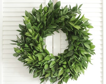 Fresh Cut Living Israeli Ruscus Greenery Wreath 20 inch | Front Door, Wedding Spring & Summer Decor Thanksgiving Christmas Housewarming