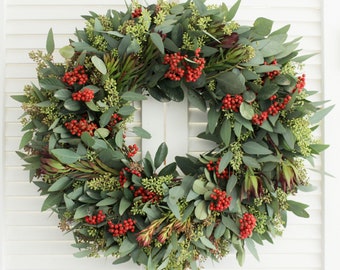 Fresh Handmade Wreath – 24" Winter Wonderland  Wreath - for Front Door - Holidays Home Décor – Housewarming Gift