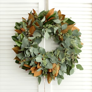 Fresh Cut Living Wreath - Magnolia + Eucalyptus | Greenery Wreath | Front Door, Holiday Decor, Thanksgiving Gift, Fall Wedding
