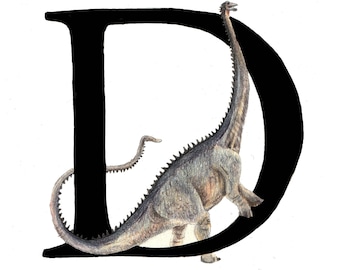 D is for Diplodocus Dinosaur Print - Illustration - Drawing - Nursery - A6