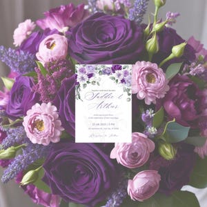 Purple Floral Wedding Invitation Template | Editable Digital Download | DIY Printable Violet Invite