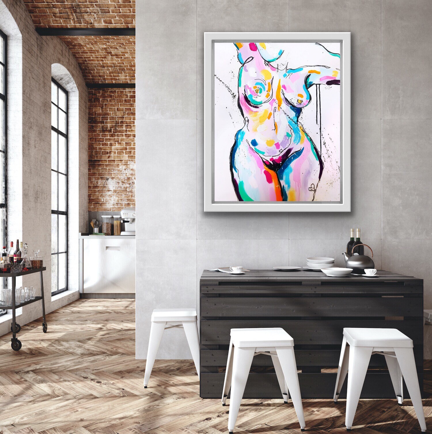 NudeArt// Line Art// Self Love// Original Painting// Erotic Art// Giclee Print// Textured Wall Art// Minimalist Print// Boudoir Art
