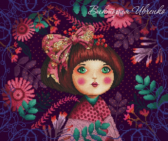 42 colors DMC 24x28 cm Crossstitch pattern Natsumi-summer beauty,size 149x177