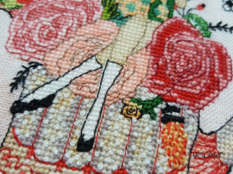 Crossstitch pattern Flower tea,size 96x161 42 colors DMC 17x19cm at 14 count