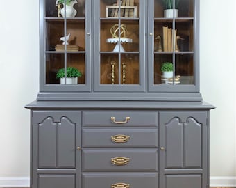 Soldblack Farmhouse Hutch Display Cabinet Modern China Etsy