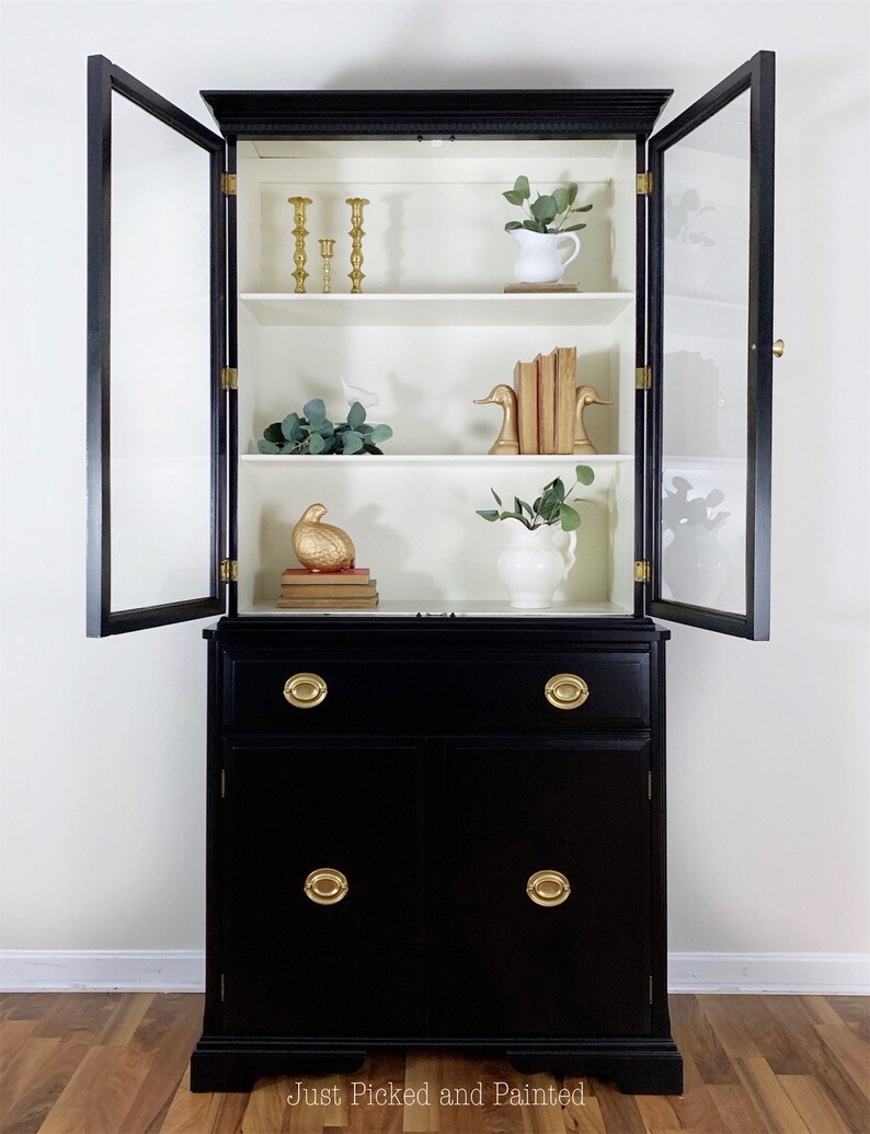 Black Farmhouse Hutch Display Modern China Hutch Etsy
