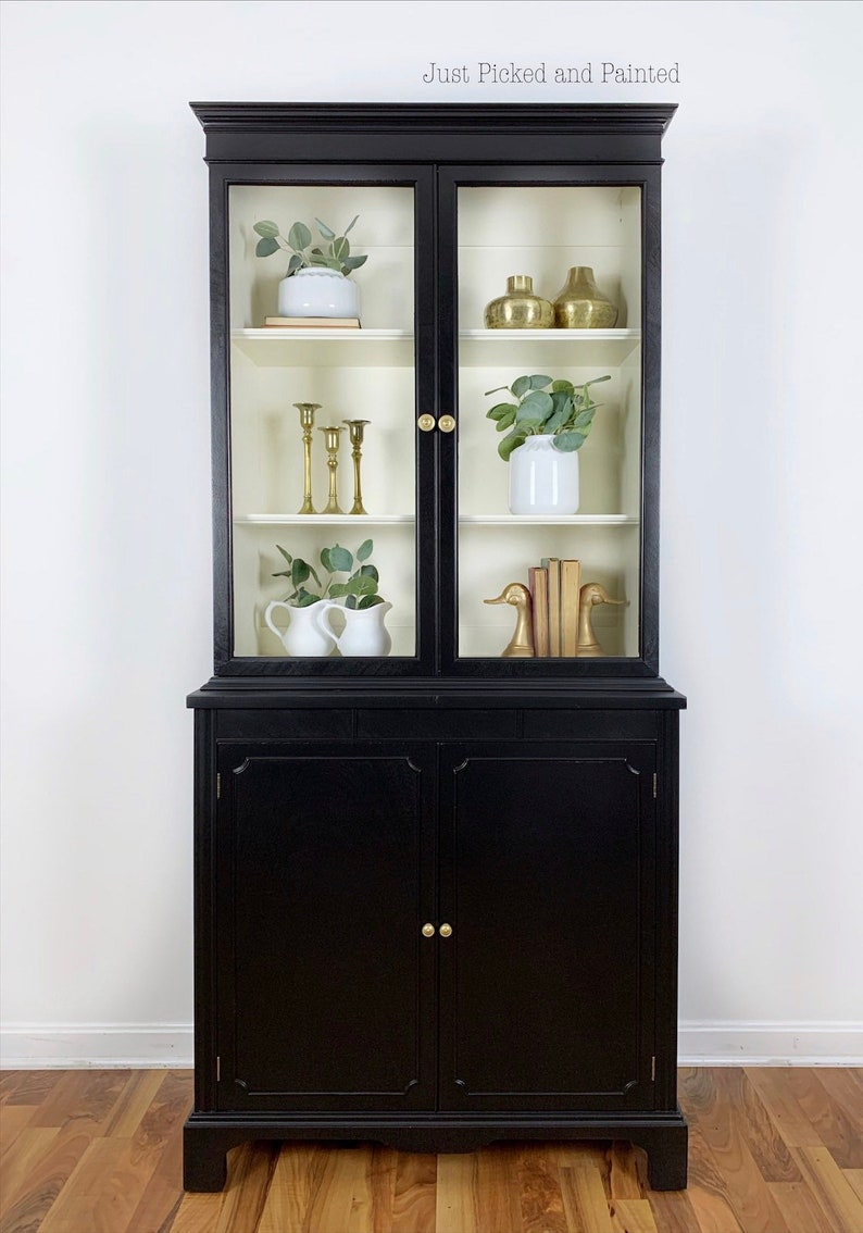 Black Farmhouse Hutch Display Modern China Hutch Etsy