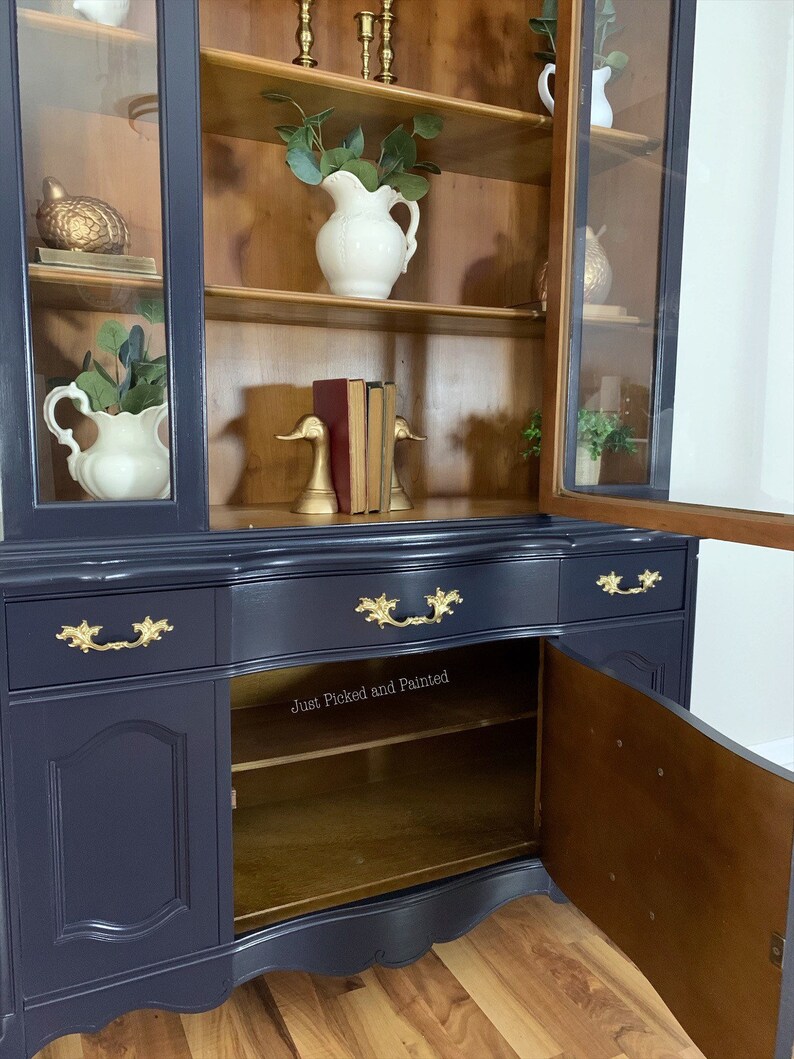 Navy China cabinet navy hutch painted hutch painted China | Etsy