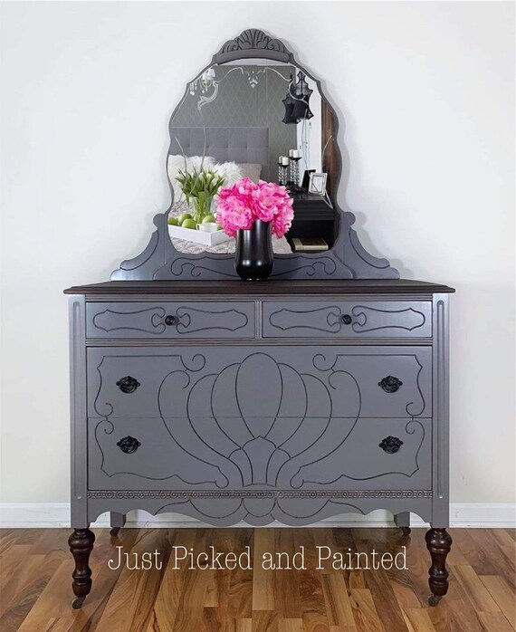Sold Vintage Dresser With Mirror Depression Era Furniture Gray Dresser Vintage Dresser Bedroom Furniture Gray Bedroom Set Vintage Fu