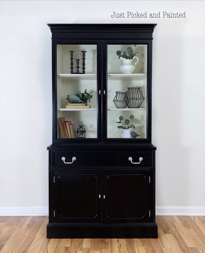 Black Farmhouse Hutch Display Modern China Hutch Etsy
