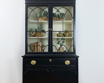 SOLD***Black farmhouse hutch, display cabinet, modern china hutch, farmhouse hutch, black china cabinet, black display cabinet, black China