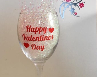 Happy Valentines Day craft wine glass decal sticker transfer graphic love do it yourself diy valentines meal dinner champagne flute x6