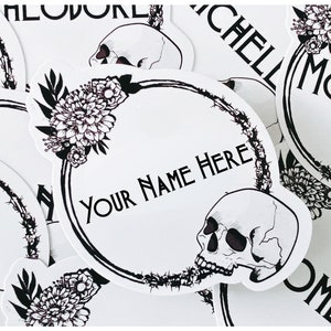 Custom Name Floral Skull Stickers | Halloween Sticker | Goth | Gothic | Memento Mori | Personalized | Gift | Gifts | Skulls | Creepy | Cool